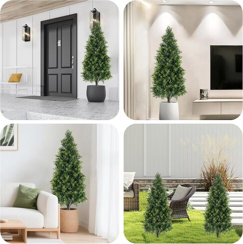 Artificial Cedar Topiary Ball Trees Set of 2,16In UV-Resistant Faux Shrubs for Outdoor Decor Realistic Fake Plants Front Porch Decor, Artificial Bushes Cypress for Home Front Door Offices in Saudi Arabia