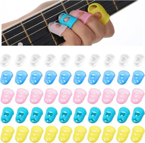 50 Pcs Guitar Fingertip Protector Silicone Finger Protectors, Multicolor Guitar Finger Covers 5 Sizes Anti Slip Fingertip Protection Covers Caps for Bass Players, Beginner Playing Ukulele Breathable in Saudi Arabia