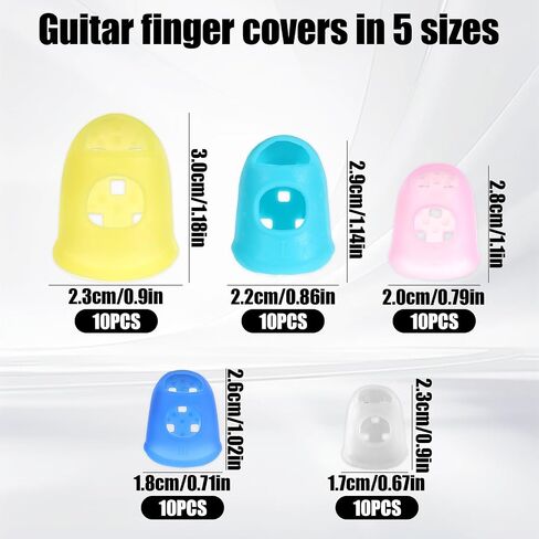 50 Pcs Guitar Fingertip Protector Silicone Finger Protectors, Multicolor Guitar Finger Covers 5 Sizes Anti Slip Fingertip Protection Covers Caps for Bass Players, Beginner Playing Ukulele Breathable in Saudi Arabia