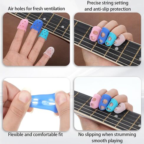50 Pcs Guitar Fingertip Protector Silicone Finger Protectors, Multicolor Guitar Finger Covers 5 Sizes Anti Slip Fingertip Protection Covers Caps for Bass Players, Beginner Playing Ukulele Breathable in Saudi Arabia