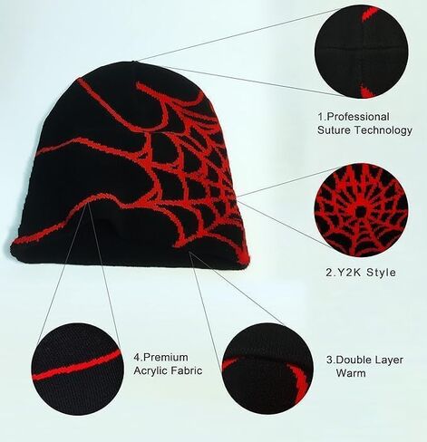 Black y2k Spider Beanie hat (US, Alpha, One Size, Black) in Saudi Arabia