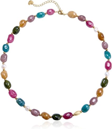 Colorful Beaded Necklace for Women Multicolored Freshwater Pearl Strand Necklace Adjustable Necklace Y2K Trendy Pearl Necklace Jewelry Gifts for Birthday in Kuwait