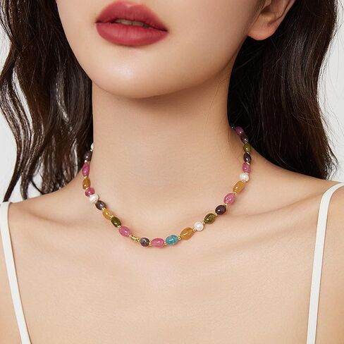 Colorful Beaded Necklace for Women Multicolored Freshwater Pearl Strand Necklace Adjustable Necklace Y2K Trendy Pearl Necklace Jewelry Gifts for Birthday in Kuwait