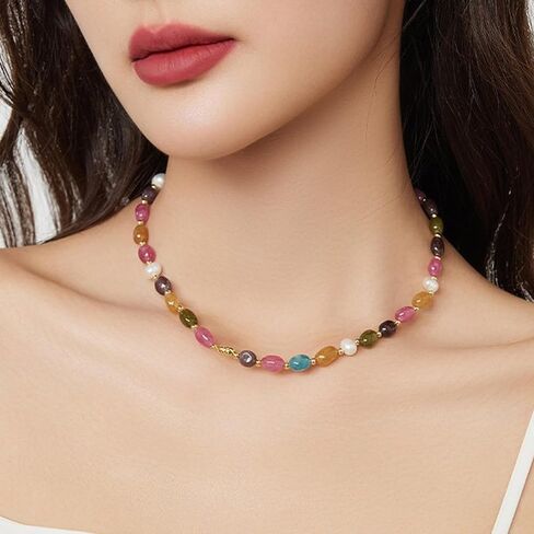 Colorful Beaded Necklace for Women Multicolored Freshwater Pearl Strand Necklace Adjustable Necklace Y2K Trendy Pearl Necklace Jewelry Gifts for Birthday in Kuwait