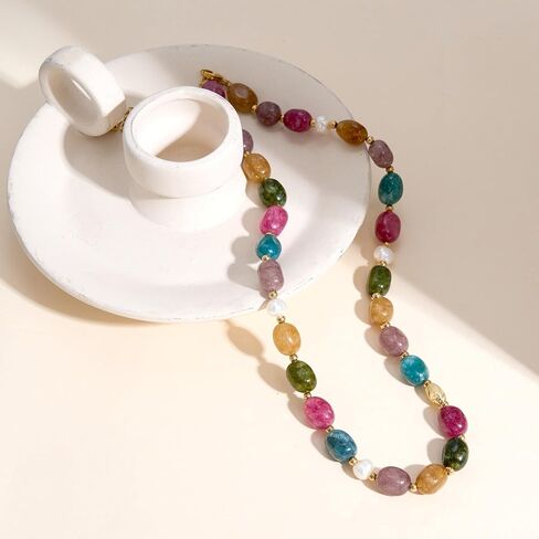 Colorful Beaded Necklace for Women Multicolored Freshwater Pearl Strand Necklace Adjustable Necklace Y2K Trendy Pearl Necklace Jewelry Gifts for Birthday in Kuwait