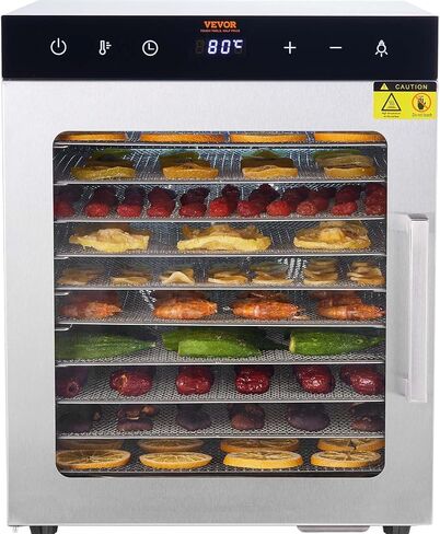 VEVOR Food Dehydrator Machine, 12 Stainless Steel Trays, 850W Electric Food Dryer with Adjustable Temperature & 24-Hour Timer, Freeze Dryer for Jerky, Meat, Fruit, Vegetables, Herbs, Dog Treats in Saudi Arabia