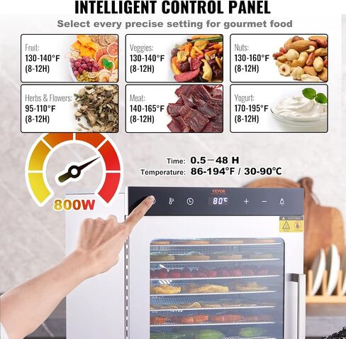 VEVOR Food Dehydrator Machine, 12 Stainless Steel Trays, 850W Electric Food Dryer with Adjustable Temperature & 24-Hour Timer, Freeze Dryer for Jerky, Meat, Fruit, Vegetables, Herbs, Dog Treats in Saudi Arabia