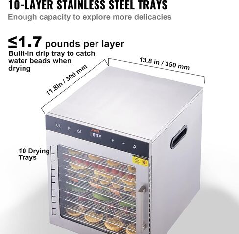 VEVOR Food Dehydrator Machine, 12 Stainless Steel Trays, 850W Electric Food Dryer with Adjustable Temperature & 24-Hour Timer, Freeze Dryer for Jerky, Meat, Fruit, Vegetables, Herbs, Dog Treats in Saudi Arabia