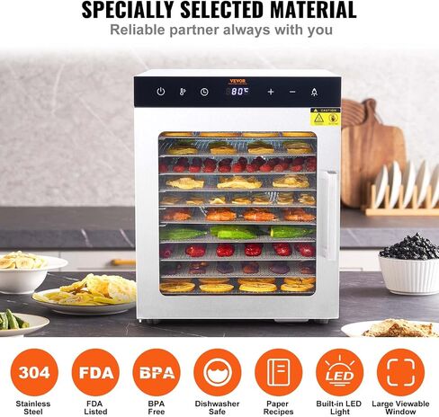 VEVOR Food Dehydrator Machine, 12 Stainless Steel Trays, 850W Electric Food Dryer with Adjustable Temperature & 24-Hour Timer, Freeze Dryer for Jerky, Meat, Fruit, Vegetables, Herbs, Dog Treats in Saudi Arabia