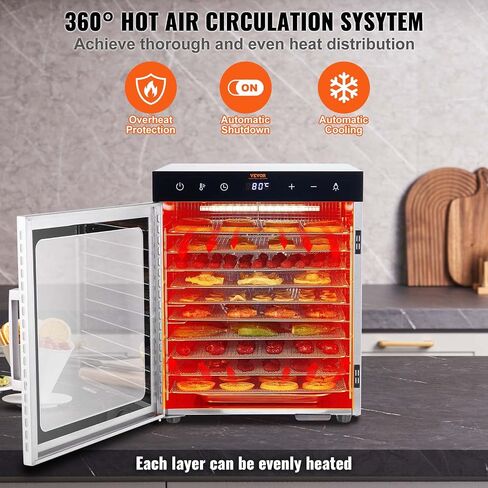 VEVOR Food Dehydrator Machine, 12 Stainless Steel Trays, 850W Electric Food Dryer with Adjustable Temperature & 24-Hour Timer, Freeze Dryer for Jerky, Meat, Fruit, Vegetables, Herbs, Dog Treats in Saudi Arabia