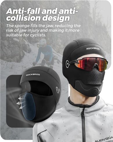 ROCKBROS Balaclava Ski Mask Fully Inclusive Anti-Fall Pad Headgear Fleece Balaclava for Men Bicycle Motorcycle Warm Ski Mask Black in Saudi Arabia
