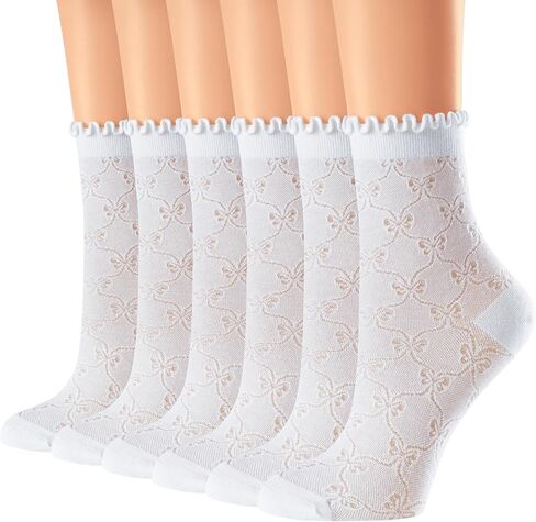 Women's Ruffle Socks,Cute sheer Thin Cotton Sock, Friily Cuff,Cool Lace Elegant Socks,Girl's Sock 6 Pack (Size5-9) in Saudi Arabia