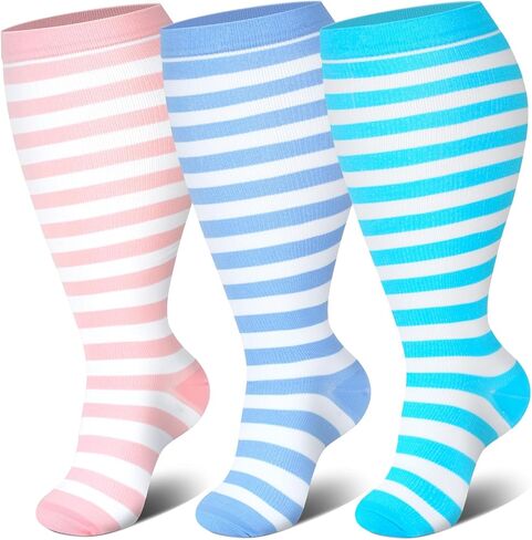 Genovega 3 Packs Wide Calf Compression Socks for Women Men Knee Hight S/M-4XL for Gifts in Kuwait