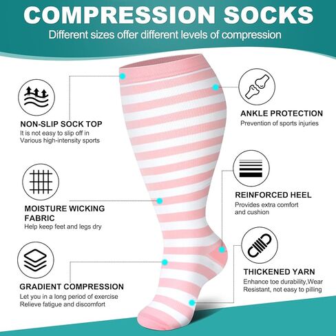 Genovega 3 Packs Wide Calf Compression Socks for Women Men Knee Hight S/M-4XL for Gifts in Kuwait
