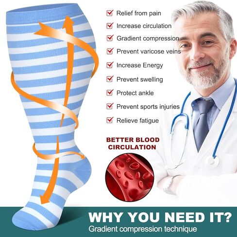 Genovega 3 Packs Wide Calf Compression Socks for Women Men Knee Hight S/M-4XL for Gifts in Kuwait