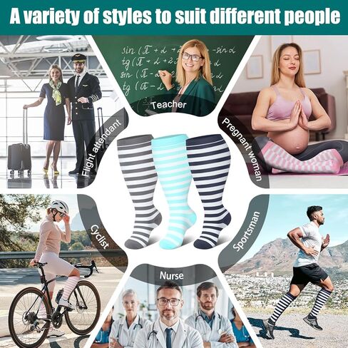 Genovega 3 Packs Wide Calf Compression Socks for Women Men Knee Hight S/M-4XL for Gifts in Kuwait
