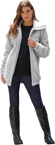 Roaman's Women's Plus Size Mid Weight Teddy Bomber Coat in Saudi Arabia