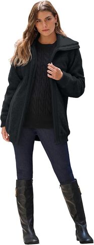 Roaman's Women's Plus Size Mid Weight Teddy Bomber Coat in Saudi Arabia