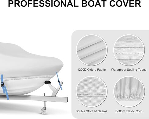 غطاء قارب 28-30 قدم، غطاء قارب مقاوم للماء 1200D عالي التحمل، أغطية قارب بوليستر من الدرجة البحرية من البولي يوريثان 28-30 قدم، يناسب الجهير، V-Hull، Tri-Hull، Runabout، Jon، Fishing، Trailerable، Beam Width 190 بوصة in Kuwait