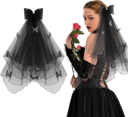 Semato Black Gloves and Black Veils for Women Bride Wedding Halloween Costume Party Accessories in Saudi Arabia