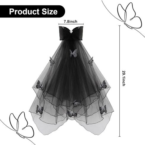 Semato Black Gloves and Black Veils for Women Bride Wedding Halloween Costume Party Accessories in Saudi Arabia