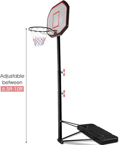 Giantex Portable Basketball Hoop 10 Ft, Adjustable Height 6.5-10 Ft, 43 Inch Backboard Basketball Goal, Suit for Court, Driveway, Garage, Indoor Outdoor Basketball Hoop for Kids, Youth, Junior in Saudi Arabia