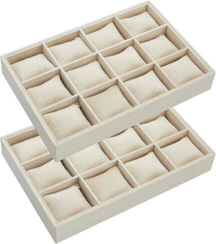 Henoyso 2 Pieces 12 Grid Velvet Watch Tray Jewelry Organizer Stackable Watch Bracelet Bangle Display Holder Adjustable Pillow(Beige) in Saudi Arabia