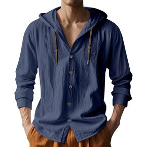 Men Cotton Linen Long Sleeve Button Down Shirt Summer Casual Hawaiian Beach Tops Lightweight Fashion Hoodies in Saudi Arabia
