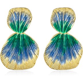 Colorful Gold Boho Chunky Leaf Floral Geometric Textured Dangling Statement Earrings for Women by SNGIA, Large Orange Green Handmade Trendy Ribbed Fan Dangle Jewelry Gifts, Big Summer Round Oval Square African Beachy Vacation Flower Fashion Accessories, V in Saudi Arabia