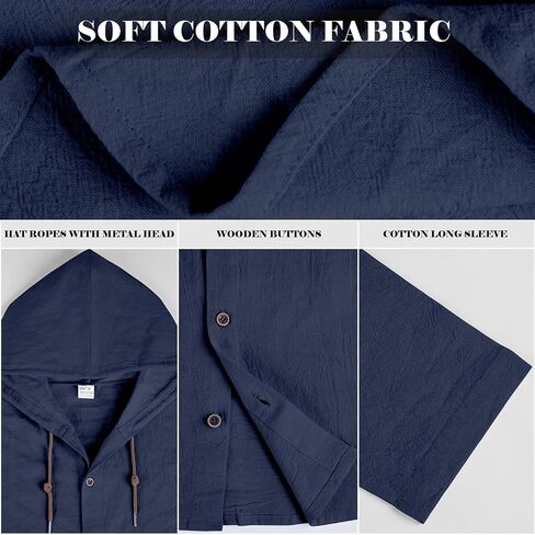 Men Cotton Linen Long Sleeve Button Down Shirt Summer Casual Hawaiian Beach Tops Lightweight Fashion Hoodies in Kuwait