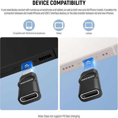 مجموعة محول Neewer LM4 USB Type C OTG (حزمة 2) ، USB C إلى USB C + USBC إلى iOS لـ iPhone iPad Android Phone CM28 Pro CM28 Ultra CM28 Wireless Mic استخدام أثناء الشحن ، وليس لشحن PD سريعًا in Kuwait