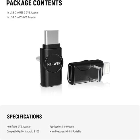 مجموعة محول Neewer LM4 USB Type C OTG (حزمة 2) ، USB C إلى USB C + USBC إلى iOS لـ iPhone iPad Android Phone CM28 Pro CM28 Ultra CM28 Wireless Mic استخدام أثناء الشحن ، وليس لشحن PD سريعًا in Kuwait