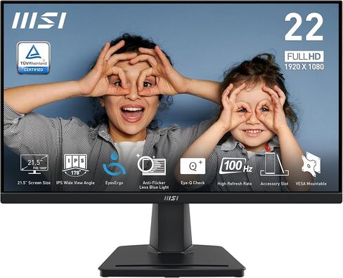 MSI PRO MP225V,22-inch VA 1920 x 1080 (FHD) Computer Monitor, 100Hz, Adaptive-Synch, HDMI, Video Port, VESA Mountable, Tilt, 1ms, Black in Saudi Arabia