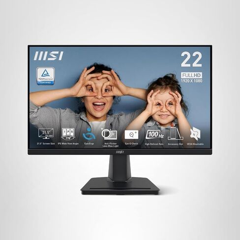 MSI PRO MP225V,22-inch VA 1920 x 1080 (FHD) Computer Monitor, 100Hz, Adaptive-Synch, HDMI, Video Port, VESA Mountable, Tilt, 1ms, Black in Saudi Arabia