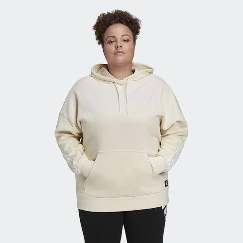 سويت شيرت بقلنسوة Future Icons 3-Stripes للنساء من Adidas (مقاس كبير)، كريمي in Saudi Arabia