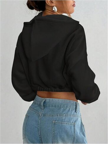 SHENHE Women's Cropped Zip Up Hoodie Jacket Athletic Workout Long Sleeve Sweatshirt Hoodies in Saudi Arabia
