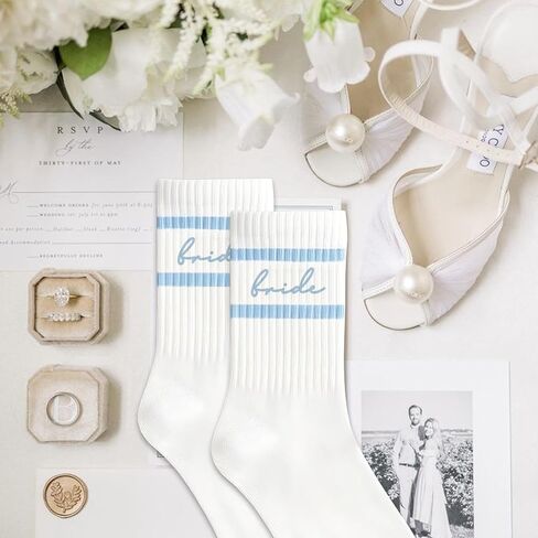 LADY&HOME Bride Socks,Bachelorette Party Favor,Bridesmaid Gift,Engagement Decorations,Bridal Shower Accessory,Bride To Be Something Blue Gift (B-Light Blue) in Kuwait