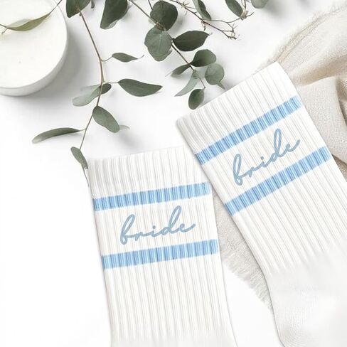 LADY&HOME Bride Socks,Bachelorette Party Favor,Bridesmaid Gift,Engagement Decorations,Bridal Shower Accessory,Bride To Be Something Blue Gift (B-Light Blue) in Kuwait