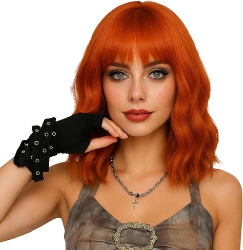 LABEAUTÉ Lime Green Wig Short Fluorescent Green Wig for Women Shoulder Length Synthetic Body Wave Wigs for Halloween Costume, Cosplay and Theme Wig Parties-14 Inch in Kuwait