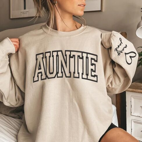Personalized Mama Sweatshirt With Names On Sleeve, Custom Embroidered Birthday Gift For Mom in Kuwait