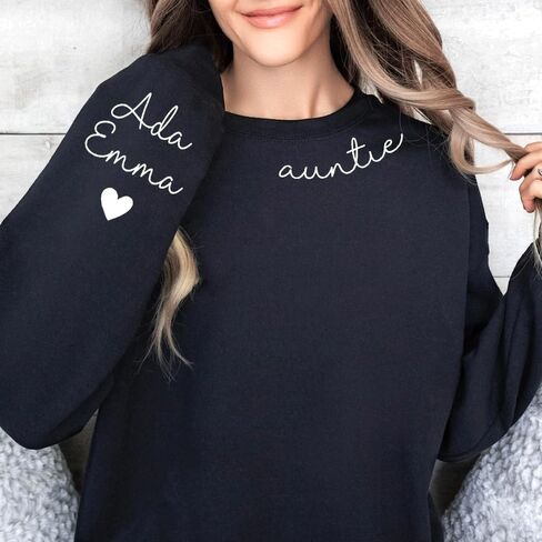 Personalized Mama Sweatshirt With Names On Sleeve, Custom Embroidered Birthday Gift For Mom in Kuwait