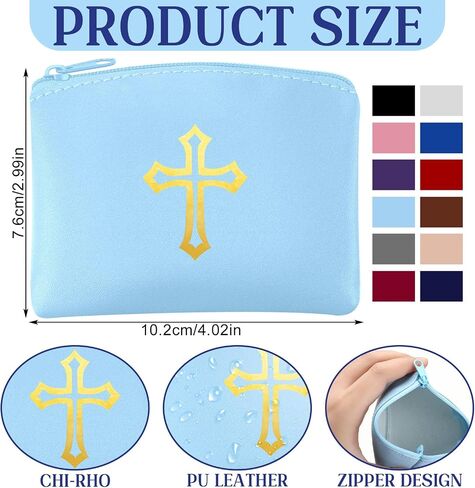 12 PCS مسبحة حقيبة كاثوليكية مع الذهب Cross Cross Leather Case for Women and Men Coin Holder Holder Bag for Travel Christmas ، 12 Colling in Saudi Arabia