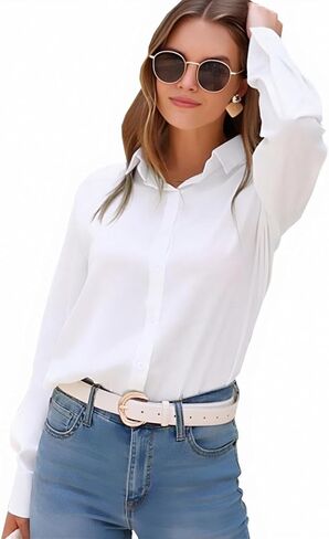 jonivey Womens Stretch Button Down Shirt Long Sleeve Wrinkle-Free Lightweight Smooth Loose Casual Office Work Shirts in Saudi Arabia