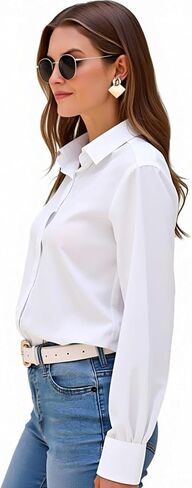 jonivey Womens Stretch Button Down Shirt Long Sleeve Wrinkle-Free Lightweight Smooth Loose Casual Office Work Shirts in Saudi Arabia