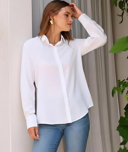 jonivey Womens Stretch Button Down Shirt Long Sleeve Wrinkle-Free Lightweight Smooth Loose Casual Office Work Shirts in Saudi Arabia