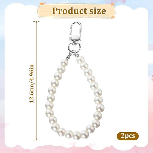2 PCS Pearl Keyring Lanyard Faux Pearl Keychain Straps Pearl Wristlet key chain chain relegant pres in Saudi Arabia