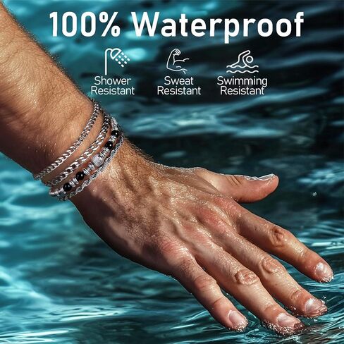 Stainless Steel Silver Bracelets for Men: 4Pcs Rope Cuban Link Bracelet for Men - 6mm Black Onyx Beaded Bracelets - Stainless Steel Mens Bracelet Silver Jewelry Set - 7.5 Inch Cool Wrist Chains in Kuwait