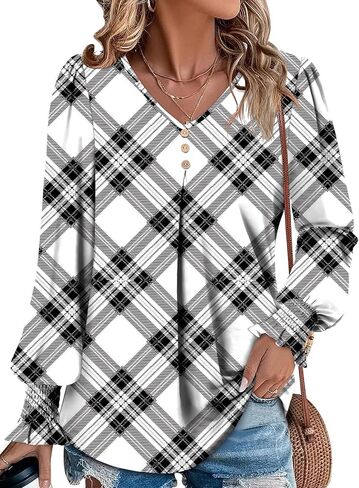 Angerella Long Sleeve Shirts for Women Comfy V Neck Fall Tops Dressy Casual Blouses Trendy Tunic Tops for Leggings S-3XL in Kuwait