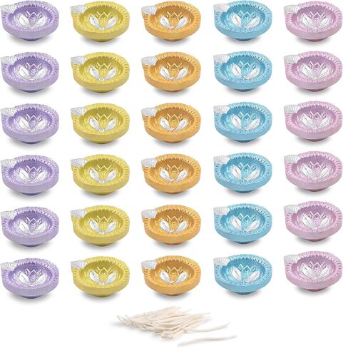 Pack of 30 Diwali Decoration Handmade Colorful Earthen Diyas for Pooja Handpainted Diyas for Pooja Festival Decoration Lights for Dipavali Home Indoor Outdoor Decor with Cotton Wicks in Kuwait