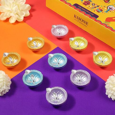 Pack of 30 Diwali Decoration Handmade Colorful Earthen Diyas for Pooja Handpainted Diyas for Pooja Festival Decoration Lights for Dipavali Home Indoor Outdoor Decor with Cotton Wicks in Kuwait